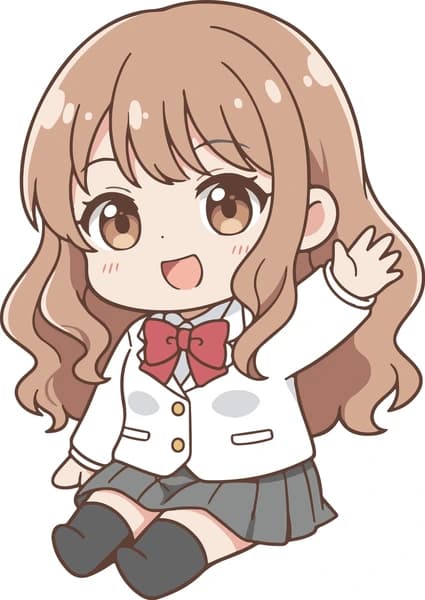 Cute chibi anime schoolgirl waving